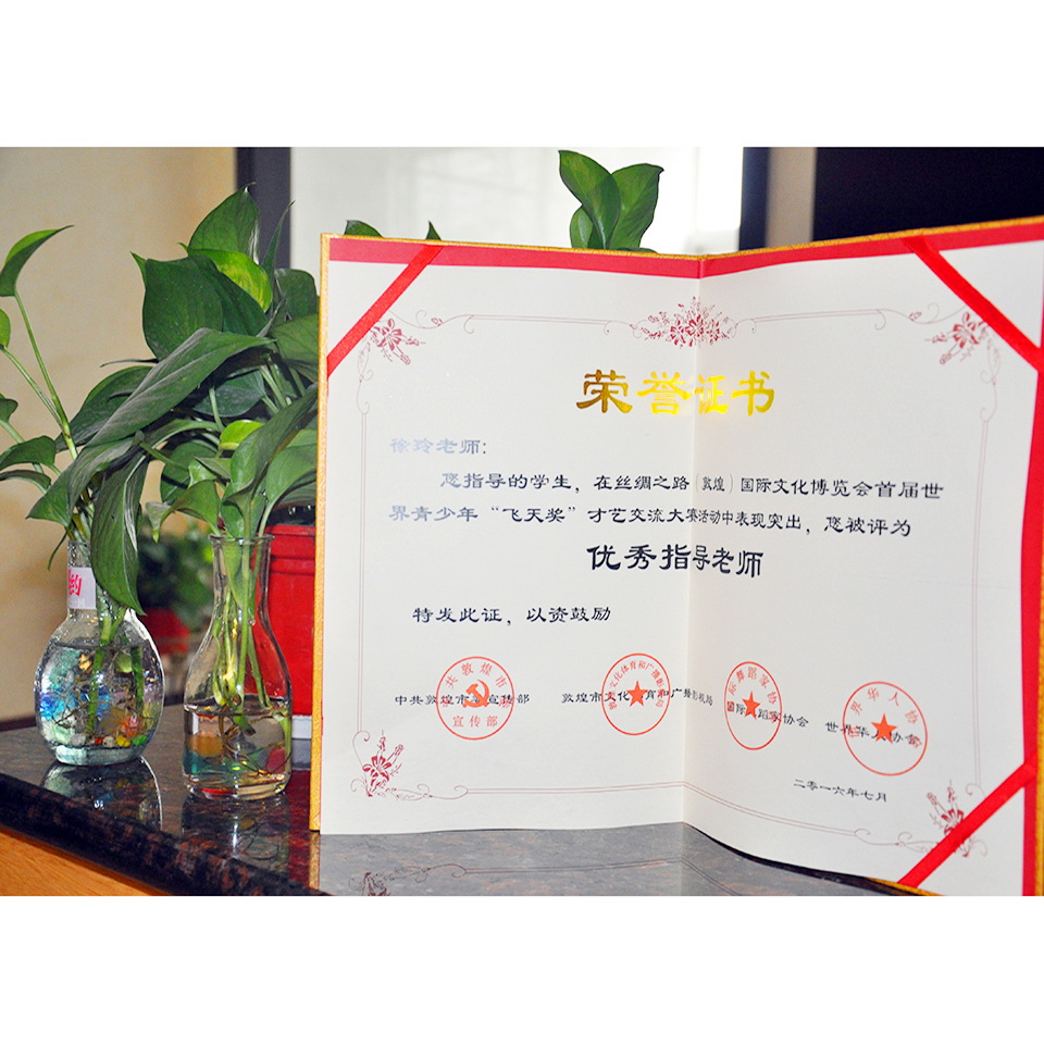 徐玲老师—丝绸之路国际文博会世界青少年“飞天奖”优秀指导老师